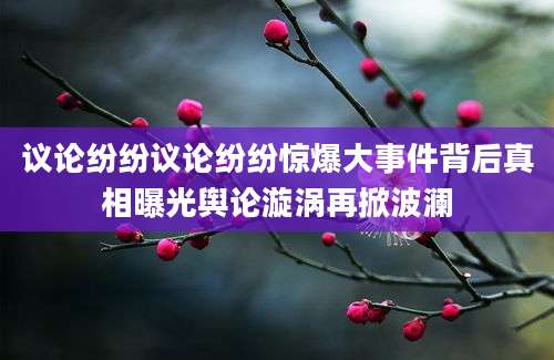 议论纷纷议论纷纷惊爆大事件背后真相曝光舆论漩涡再掀波澜