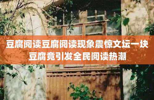 豆腐阅读豆腐阅读现象震惊文坛一块豆腐竟引发全民阅读热潮