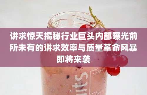 讲求惊天揭秘行业巨头内部曝光前所未有的讲求效率与质量革命风暴即将来袭