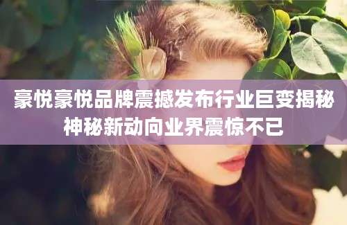 豪悦豪悦品牌震撼发布行业巨变揭秘神秘新动向业界震惊不已
