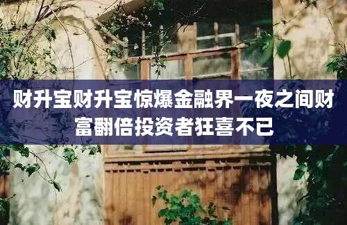 财升宝财升宝惊爆金融界一夜之间财富翻倍投资者狂喜不已
