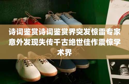诗词鉴赏诗词鉴赏界突发惊雷专家意外发现失传千古绝世佳作震惊学术界