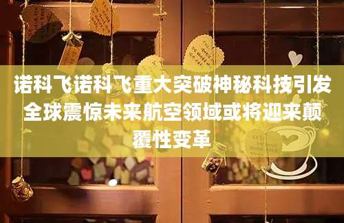诺科飞诺科飞重大突破神秘科技引发全球震惊未来航空领域或将迎来颠覆性变革