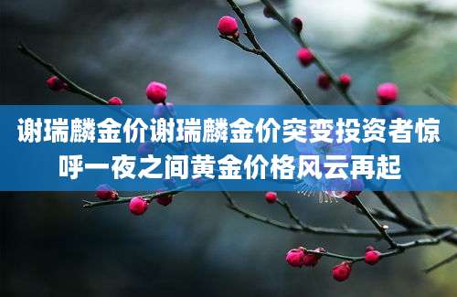 谢瑞麟金价谢瑞麟金价突变投资者惊呼一夜之间黄金价格风云再起