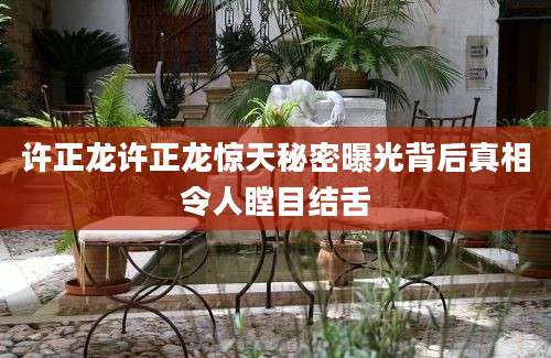 许正龙许正龙惊天秘密曝光背后真相令人瞠目结舌