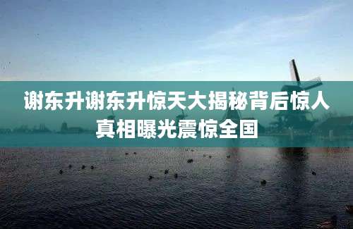 谢东升谢东升惊天大揭秘背后惊人真相曝光震惊全国