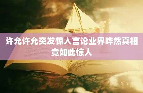 许允许允突发惊人言论业界哗然真相竟如此惊人