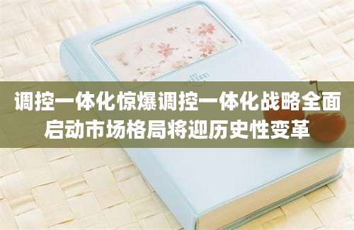 调控一体化惊爆调控一体化战略全面启动市场格局将迎历史性变革