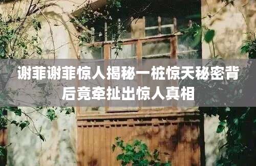 谢菲谢菲惊人揭秘一桩惊天秘密背后竟牵扯出惊人真相
