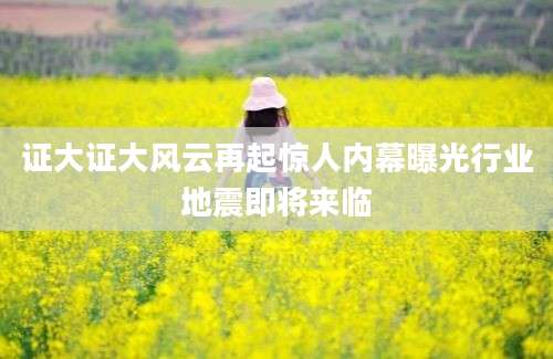 证大证大风云再起惊人内幕曝光行业地震即将来临