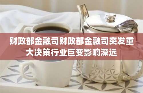 财政部金融司财政部金融司突发重大决策行业巨变影响深远