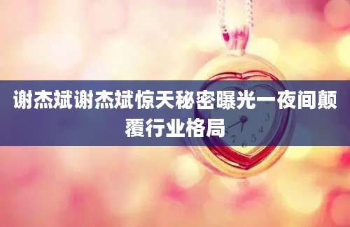谢杰斌谢杰斌惊天秘密曝光一夜间颠覆行业格局