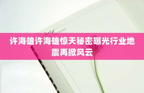 许海雄许海雄惊天秘密曝光行业地震再掀风云