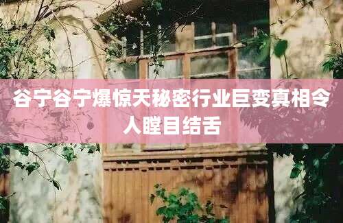 谷宁谷宁爆惊天秘密行业巨变真相令人瞠目结舌
